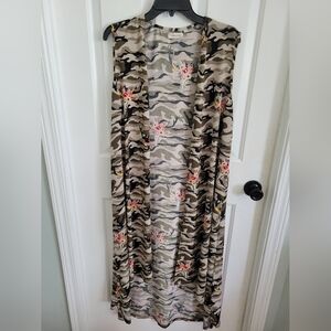 Southern Stitch Women’s Camo Floral Long Duster Cardigan Open Front Size L/XL